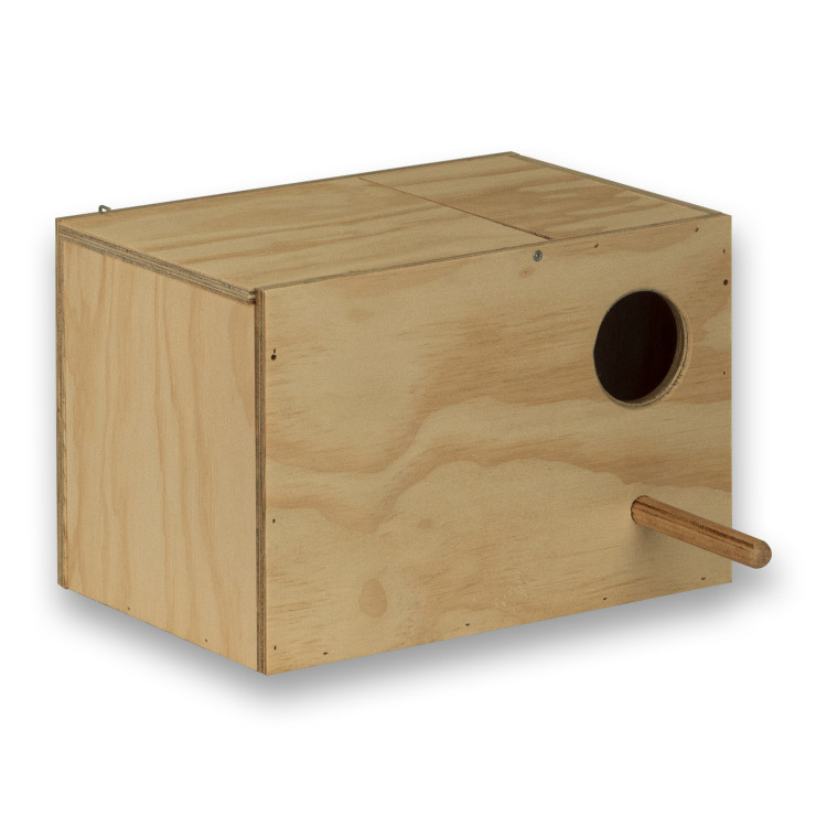 Horizontaler Nistkasten aus Holz für Nymphensittiche