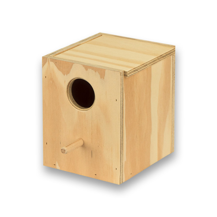 Verticale houten nestkast voor grasparkieten