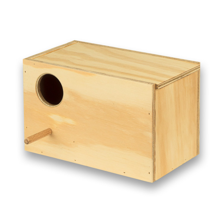 Horizontal wooden nest box for English Budgies