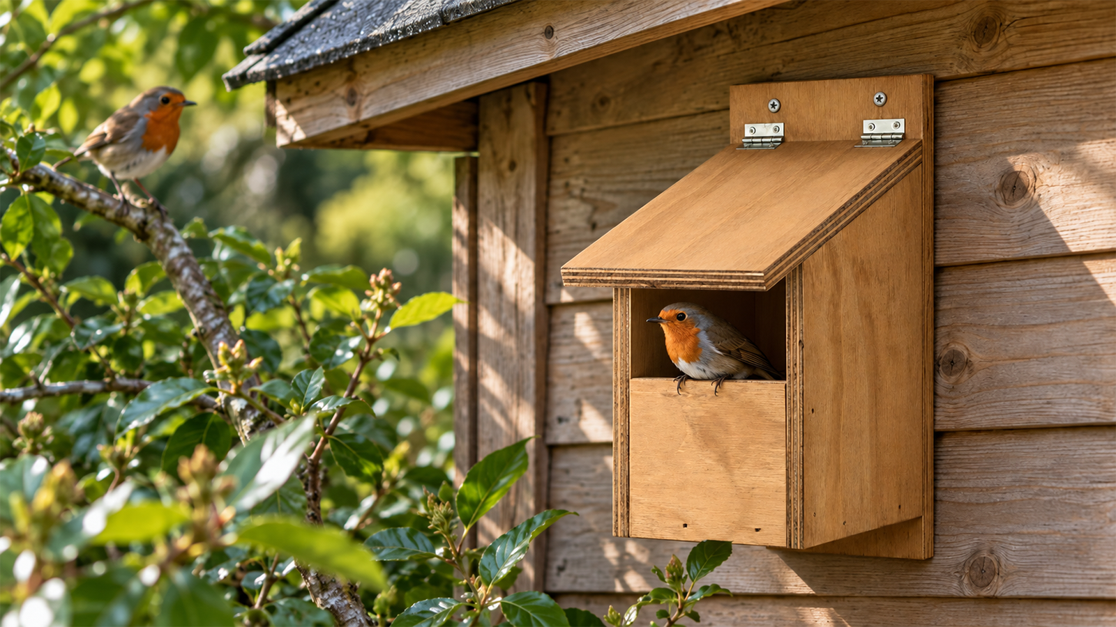 Example of a nest box installed in a sheltered outdoor location